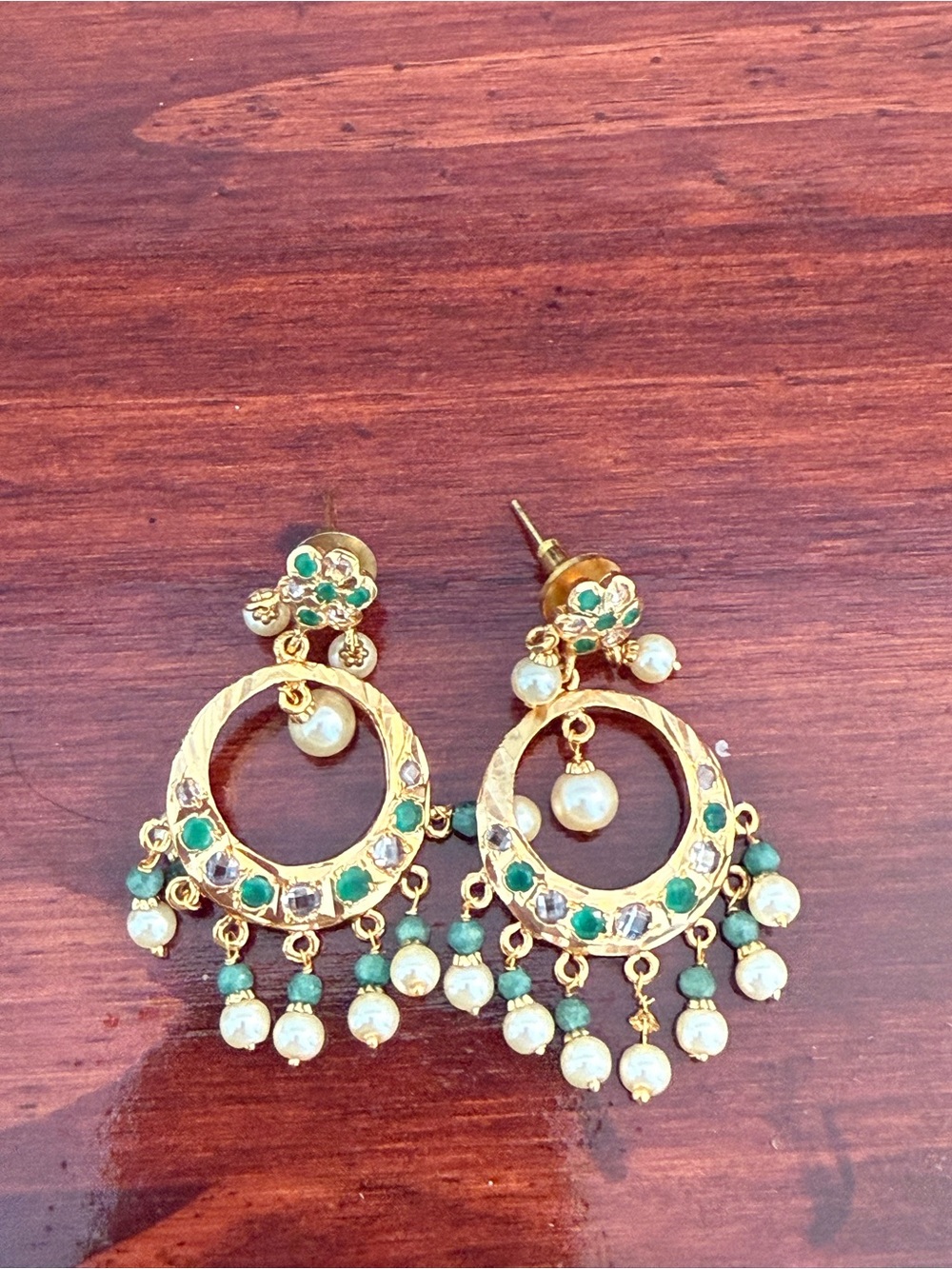 Gold-Tone Green & Pearl Dangle Circle Earrings